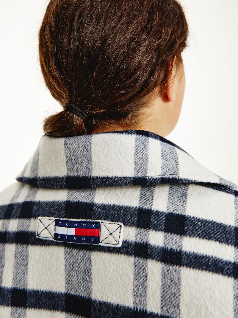 Női Tommy Hilfiger Recycled Curve Check Kabátok Bézs | HU 39MQZ